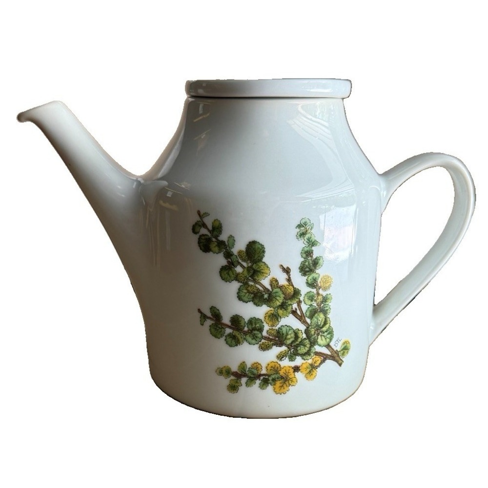 Porsgrund Norway Teapot Vtg MCM Botanical Leaf Branch DTL Signed Anchor Mark Vtg